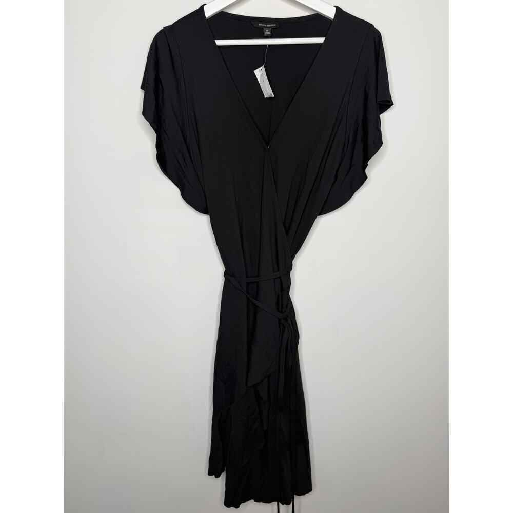 Banana Republic Short Sleeve V-Neck Flounce Wrap Dress Black Women's Size M NWT - Picture 3 of 9